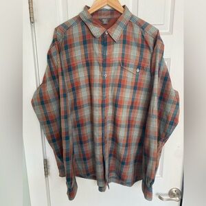 Royal Robbins Shirt Mens XXL Blue/Orange Plaid Standard Fit Organic Cotton L/S